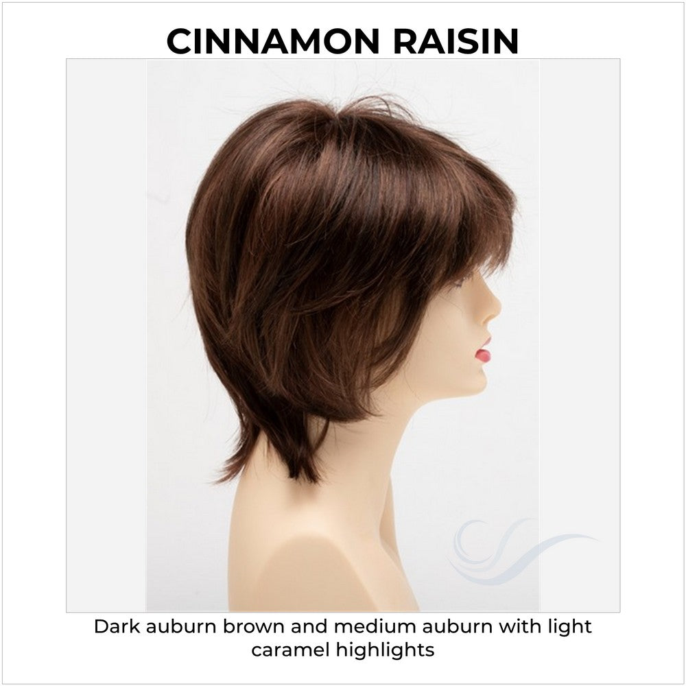 Jane by Envy in Cinnamon Raisin-Dark auburn brown and medium auburn with light caramel highlights