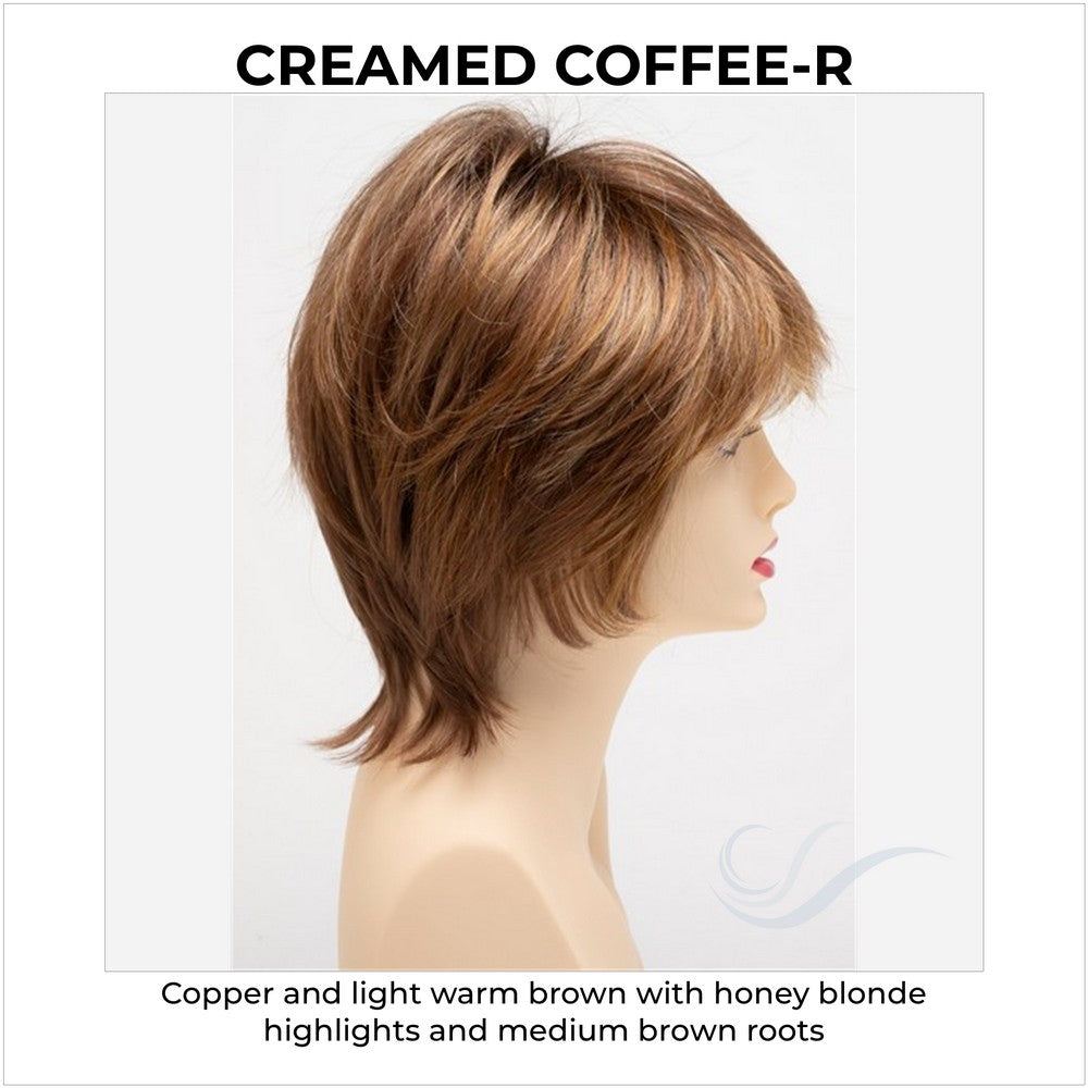Jane by Envy in Creamed Coffee-R-Copper and light warm brown with honey blonde highlights and medium brown roots