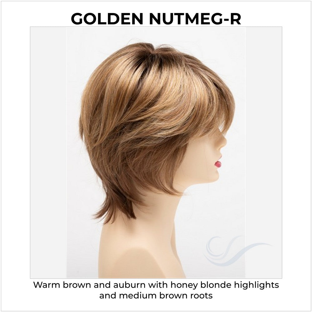 Jane by Envy in Golden Nutmeg-R-Warm brown and auburn with honey blonde highlights and medium brown roots