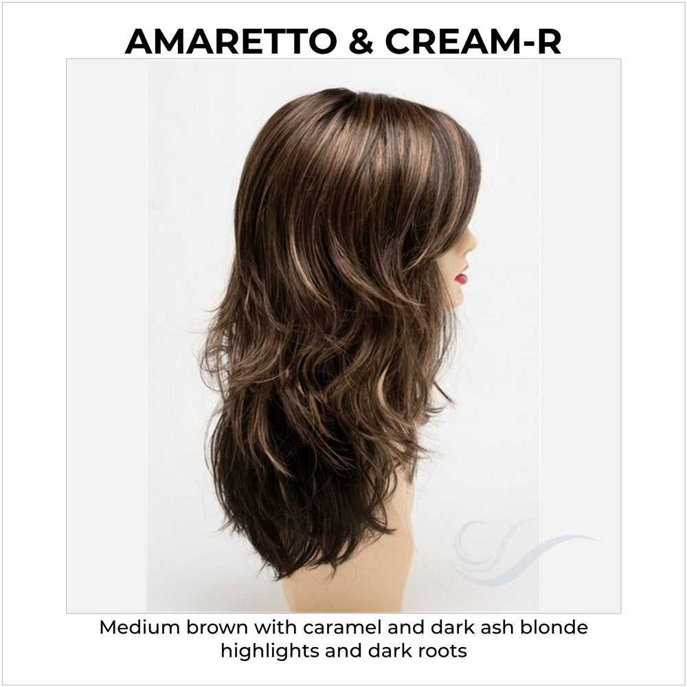 Joy by Envy in Amaretto & Cream-R-Medium brown with caramel and dark ash blonde highlights and dark roots