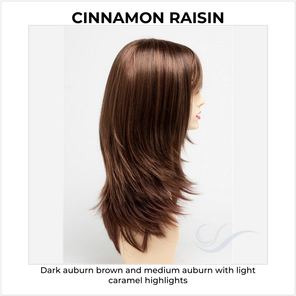 Kate by Envy in Cinnamon Raisin-Dark auburn brown and medium auburn with light caramel highlights