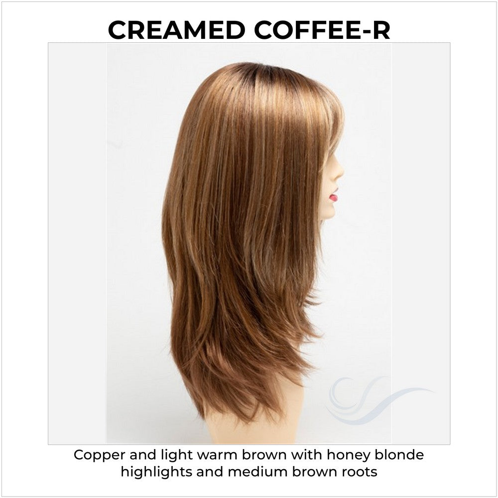 Kate by Envy in Creamed Coffee-R-Copper and light warm brown with honey blonde highlights and medium brown roots