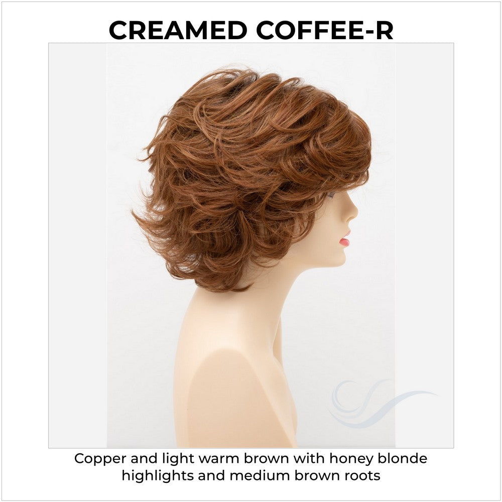 Kylie By Envy in Creamed Coffee-R-Copper and light warm brown with honey blonde highlights and medium brown roots