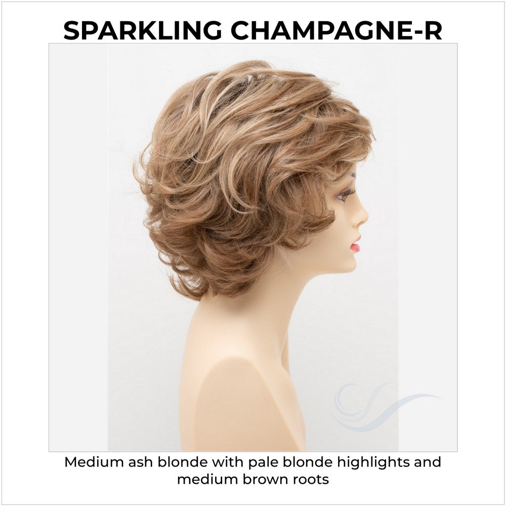 Kylie By Envy in Sparkling Champagne-R-Medium ash blonde with pale blonde highlights and medium brown roots