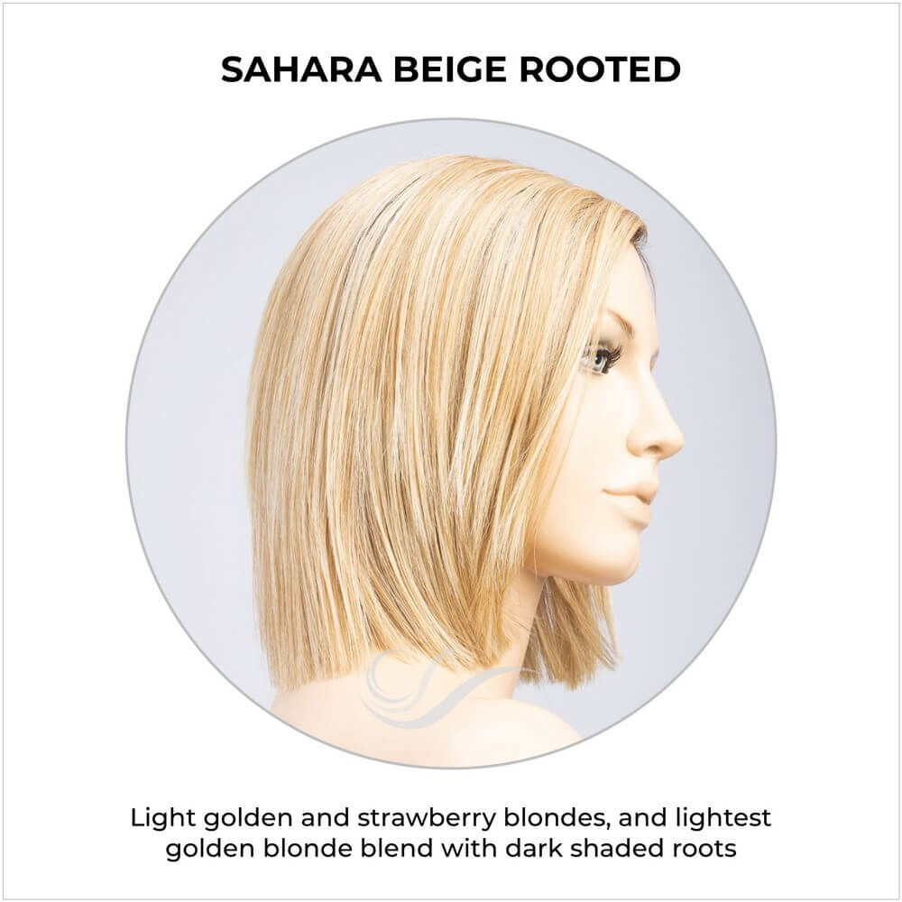 Lia II by Ellen Wille in Sahara Beige Rooted-Light golden and strawberry blondes, and lightest golden blonde blend with dark shaded roots