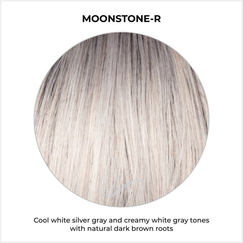 Moonstone-R-Cool white silver gray and creamy white gray tones with natural dark brown roots