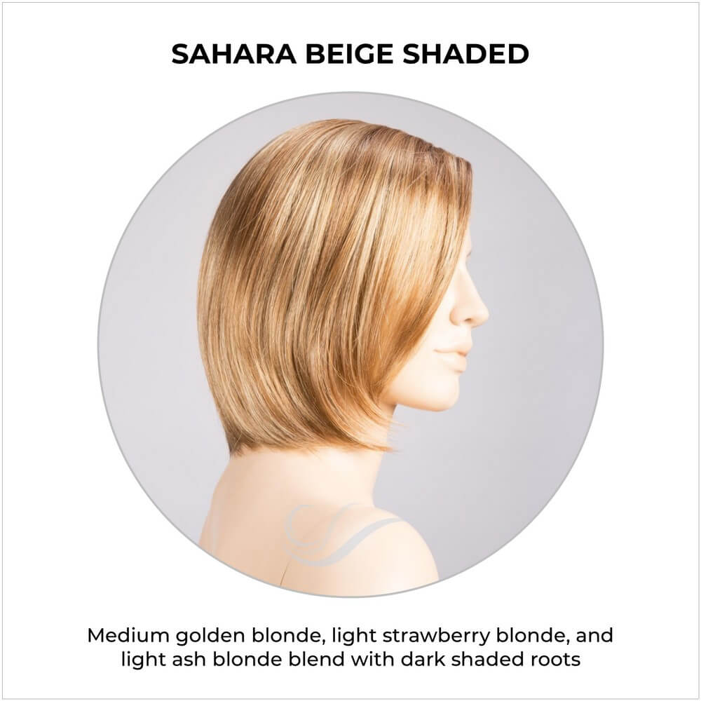 Narano by Ellen Wille in Sahara Beige Shaded-Medium golden blonde, light strawberry blonde, and light ash blonde blend with dark shaded roots
