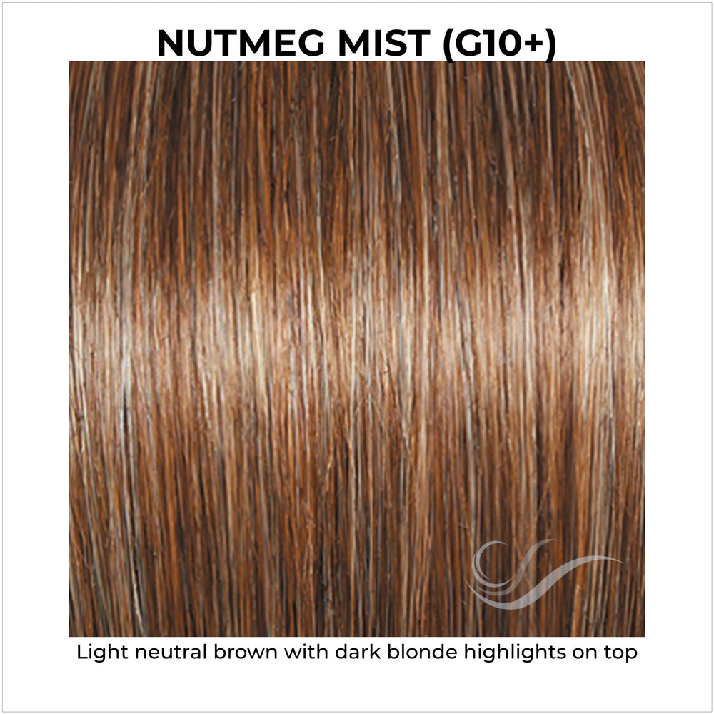 Nutmeg Mist (G10+)-Light neutral brown with dark blonde highlights on top