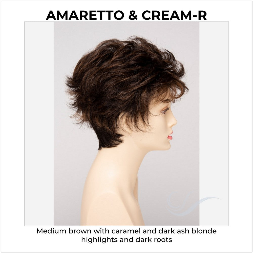 Olivia By Envy in Amaretto & Cream-R-Medium brown with caramel and dark ash blonde highlights and dark roots