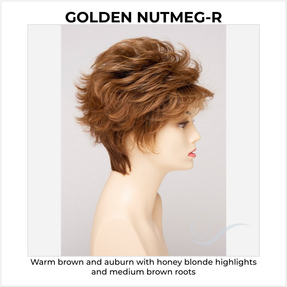 Olivia By Envy in Golden Nutmeg-R-Warm brown and auburn with honey blonde highlights and medium brown roots