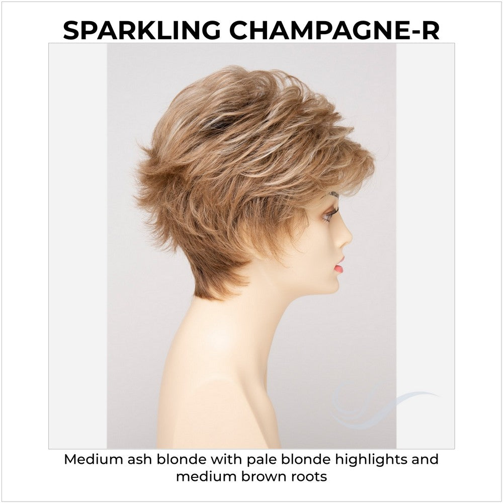 Olivia By Envy in Sparkling Champagne-R-Medium ash blonde with pale blonde highlights and medium brown roots