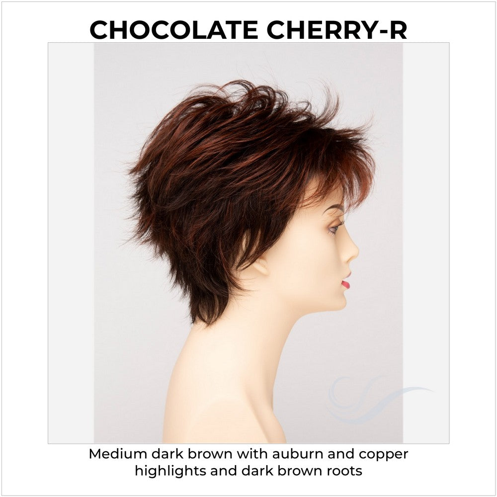 Ophelia By Envy in Chocolate Cherry-R-Medium dark brown with auburn and copper highlights and dark brown roots