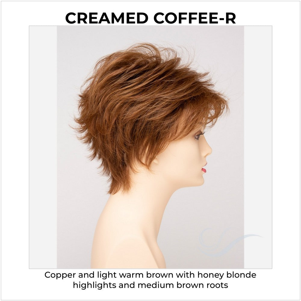 Ophelia By Envy in Creamed Coffee-R-Copper and light warm brown with honey blonde highlights and medium brown roots