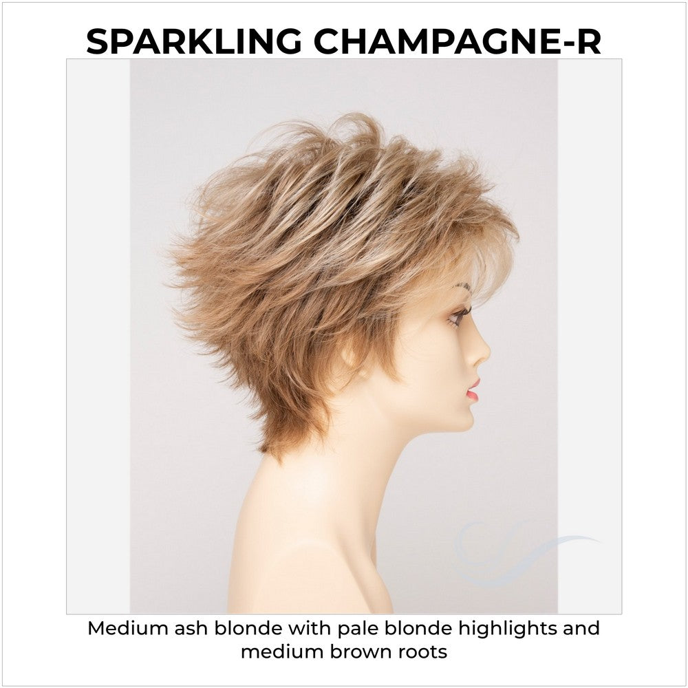 Ophelia By Envy in Sparkling Champagne-R-Medium ash blonde with pale blonde highlights and medium brown roots