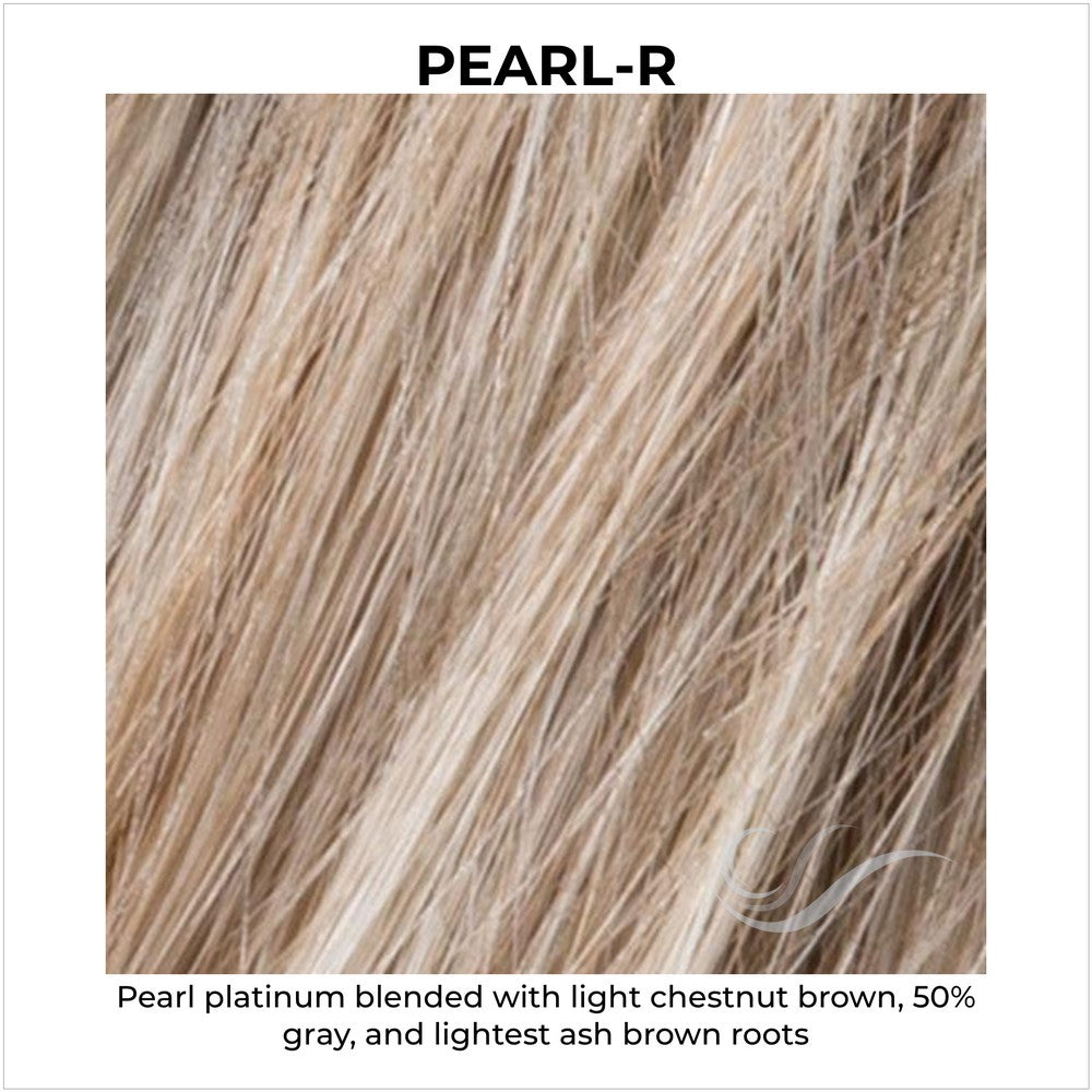 Pearl-R-Pearl platinum blended with light chestnut brown, 50% gray, and lightest ash brown roots