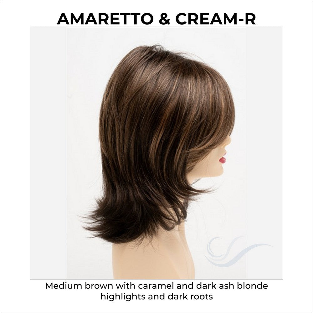 Rose by Envy in Amaretto & Cream-R-Medium brown with caramel and dark ash blonde highlights and dark roots
