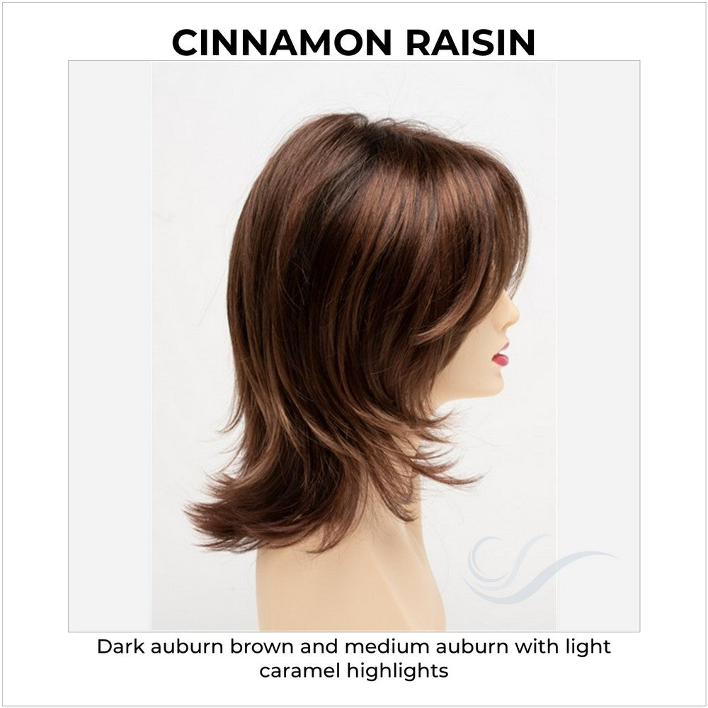 Rose by Envy in Cinnamon Raisin-Dark auburn brown and medium auburn with light caramel highlights