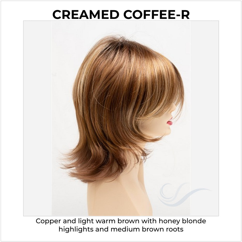 Rose by Envy in Creamed Coffee-R-Copper and light warm brown with honey blonde highlights and medium brown roots