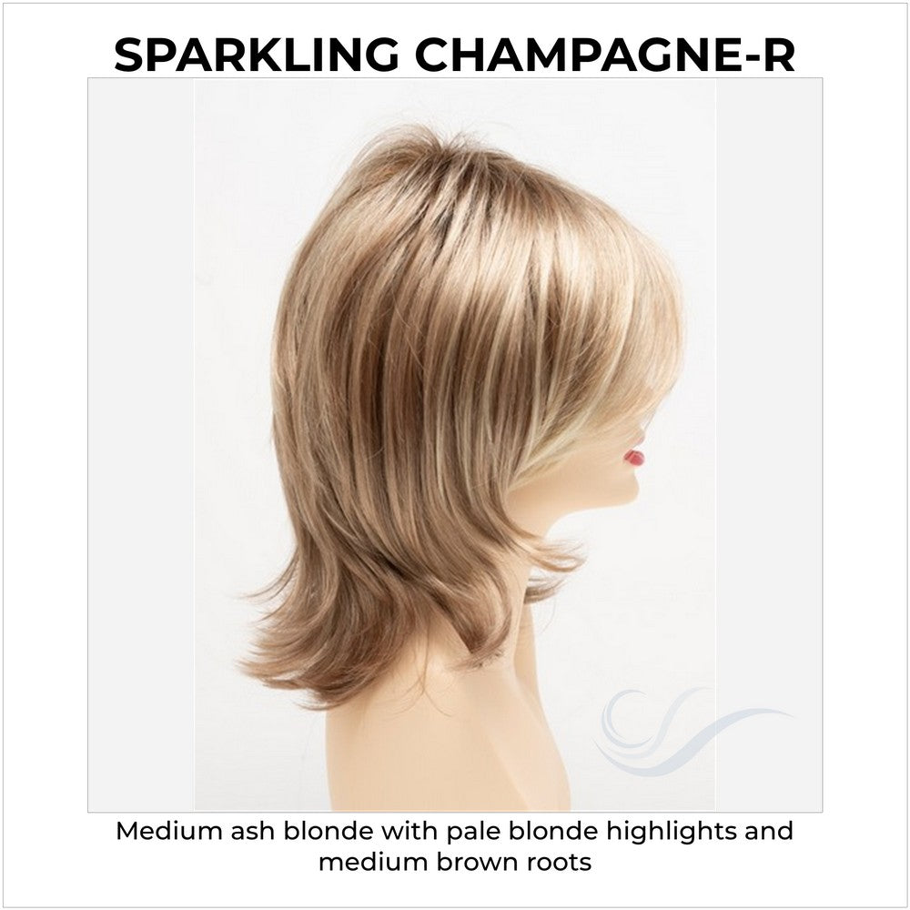 Rose by Envy in Sparkling Champagne-R-Medium ash blonde with pale blonde highlights and medium brown roots