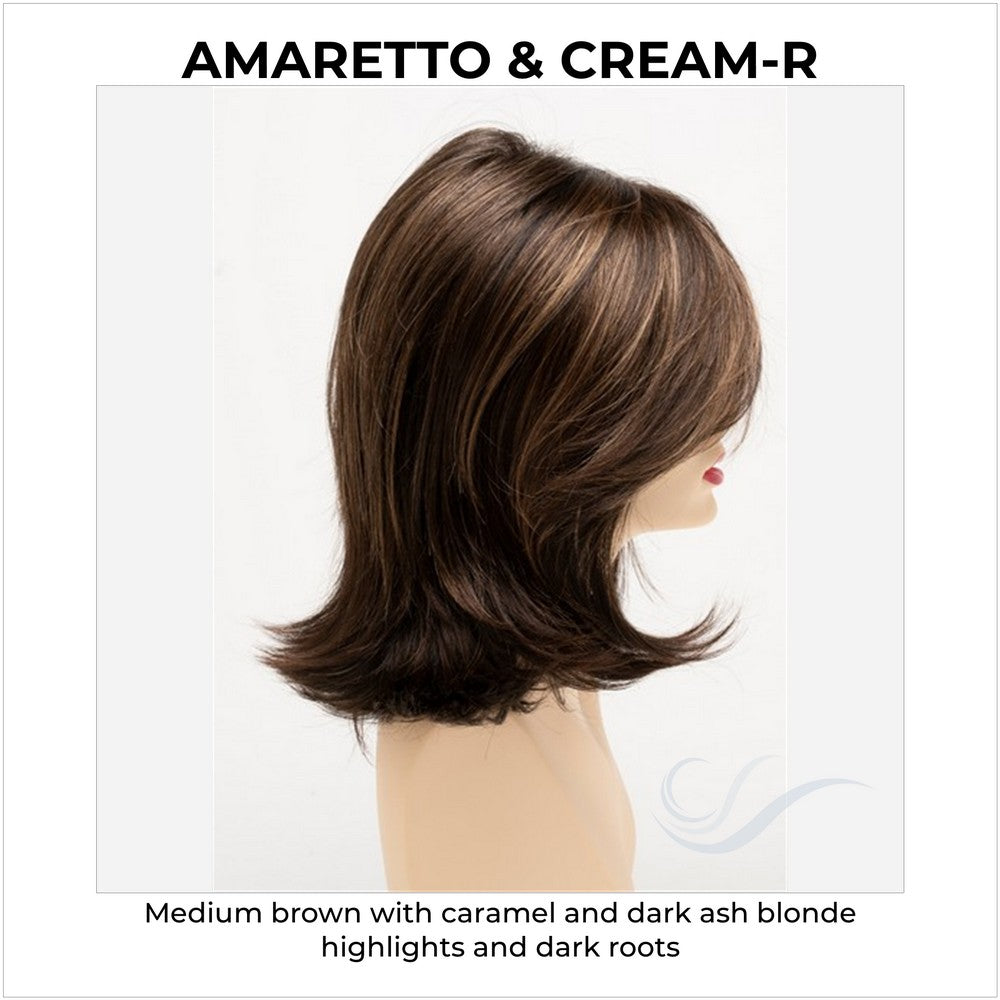 Sam by Envy in Amaretto & Cream-R-Medium brown with caramel and dark ash blonde highlights and dark roots
