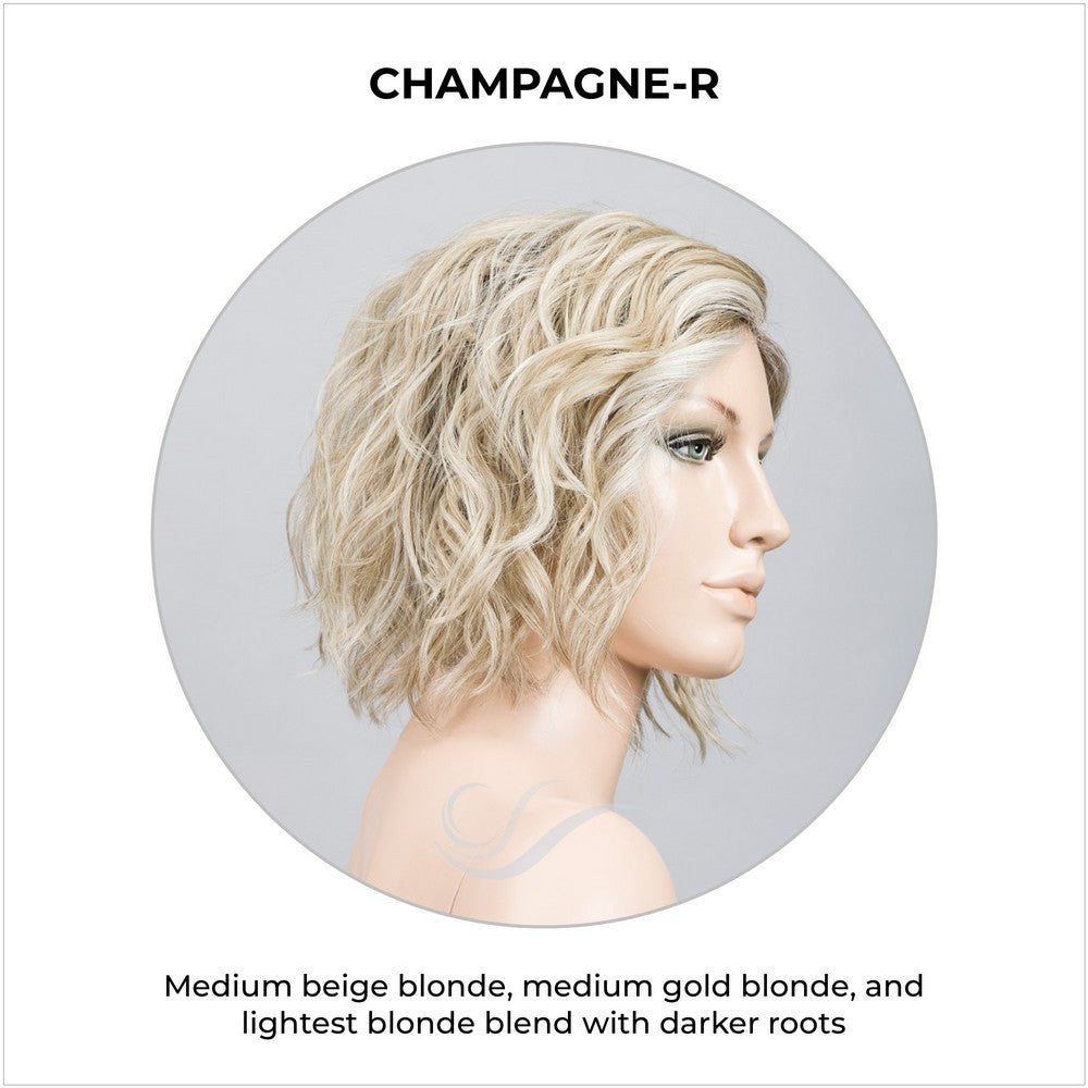 Scala wig by Ellen Wille in Champagne-R-Medium beige blonde, medium gold blonde, and lightest blonde blend with darker roots