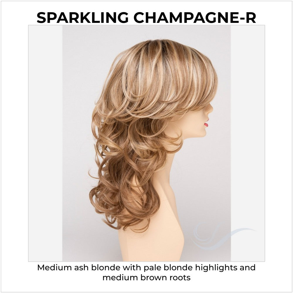 Selena By Envy in Sparkling Champagne-R-Medium ash blonde with pale blonde highlights and medium brown roots