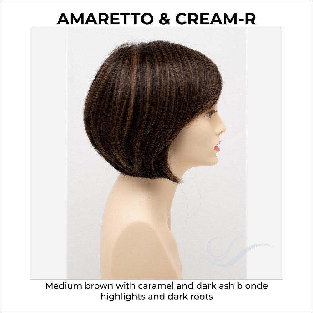 Shyla By Envy in Amaretto & Cream-R-Medium brown with caramel and dark ash blonde highlights and dark roots