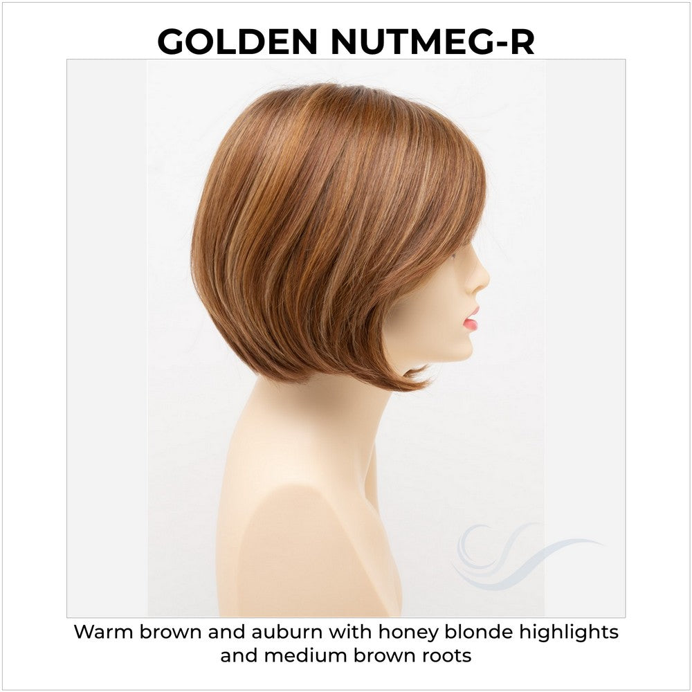 Shyla By Envy in Golden Nutmeg-R-Warm brown and auburn with honey blonde highlights and medium brown roots