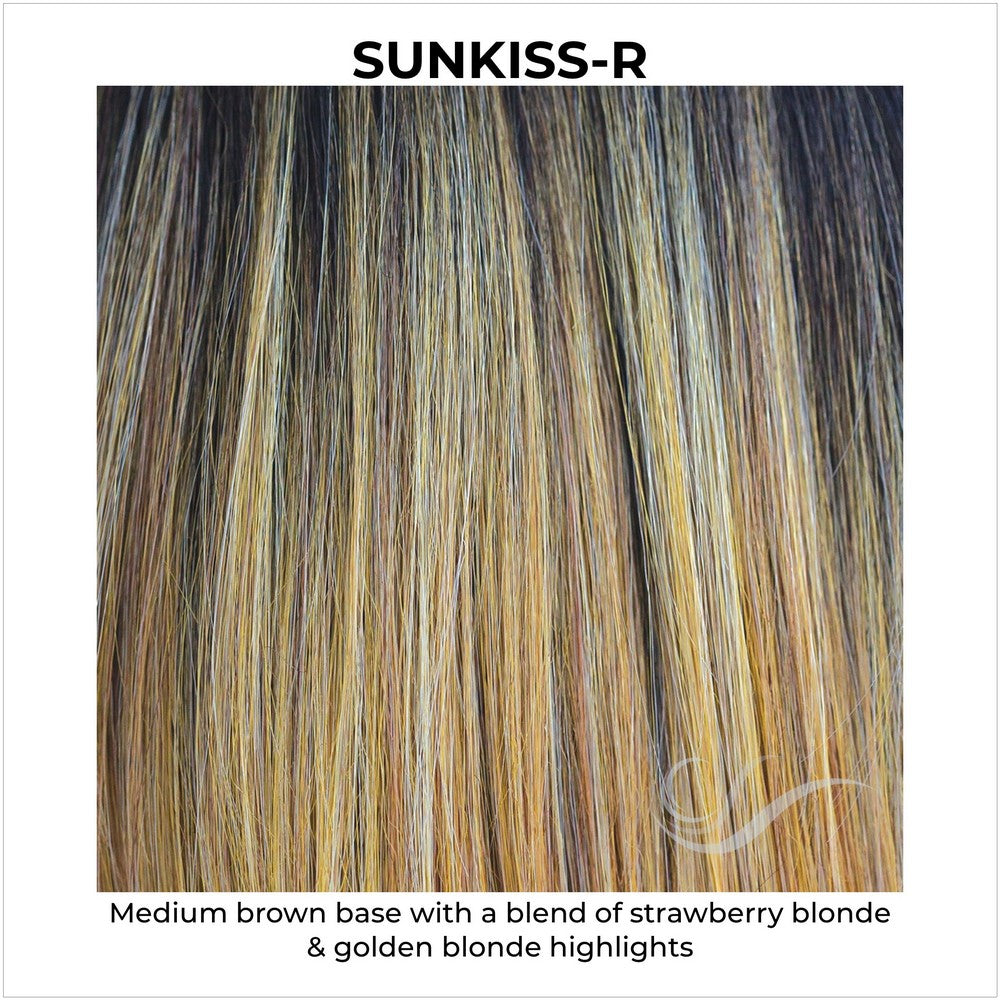 Sunkiss-R-Medium brown base with a blend of strawberry blonde & golden blonde highlights