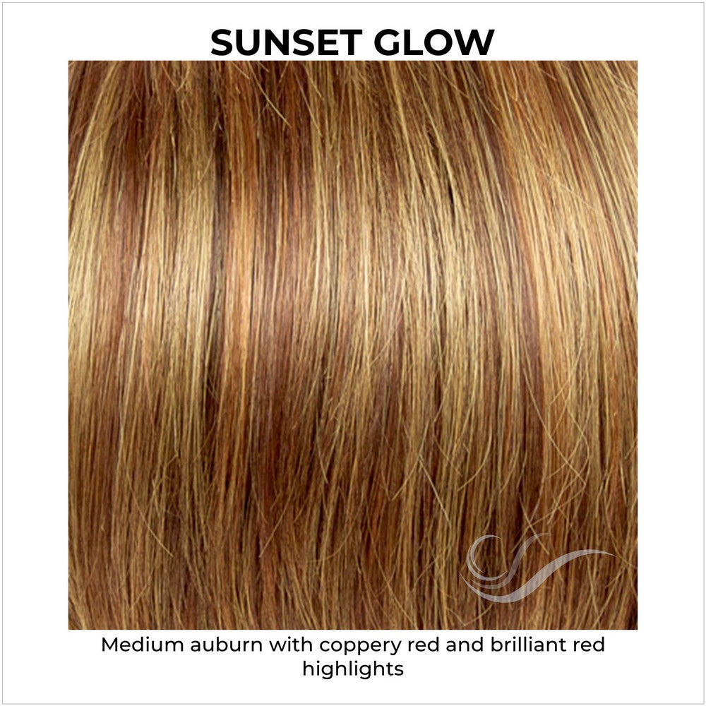 Sunset Glow-Medium auburn with coppery red and brilliant red highlights
