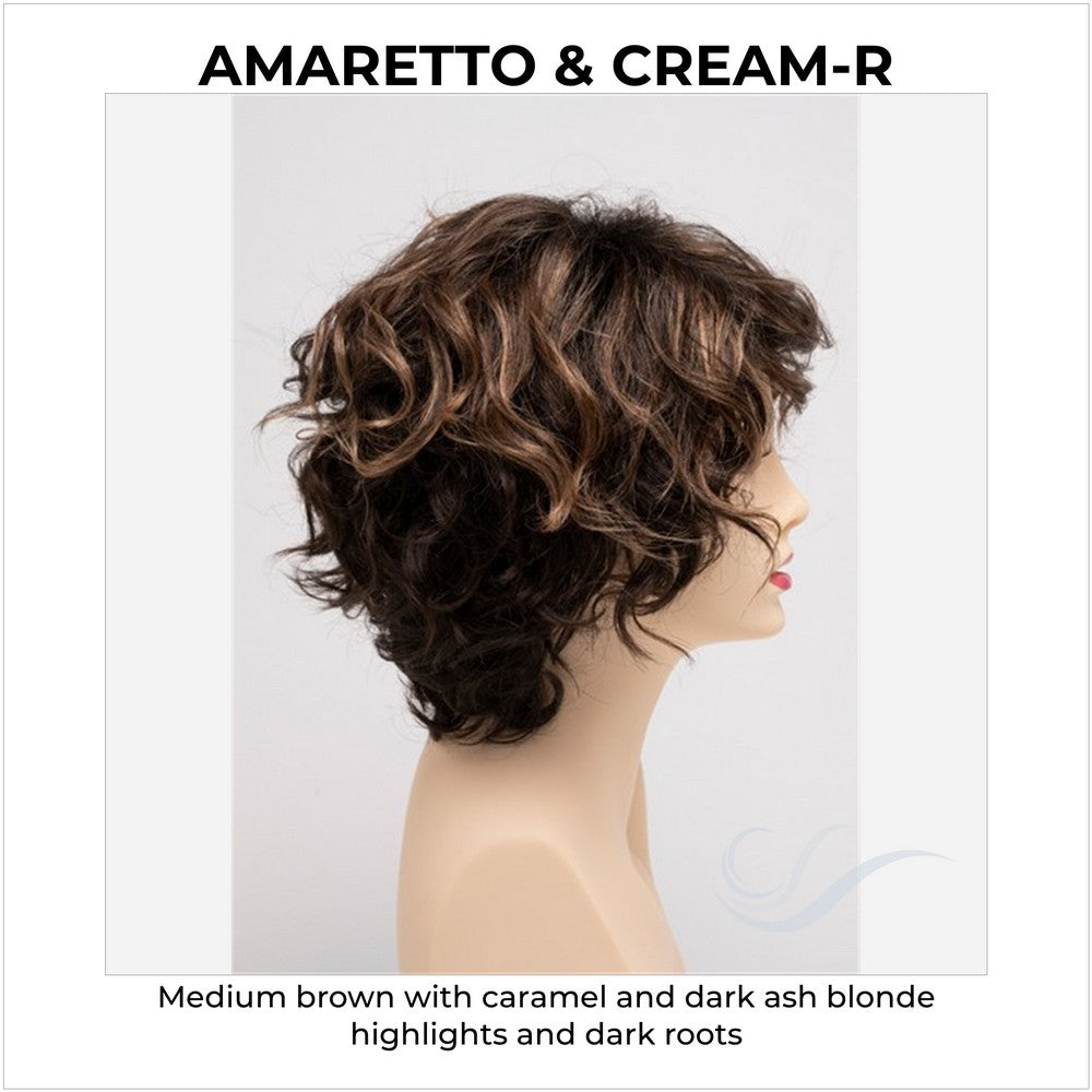 Suzi by Envy in Amaretto & Cream-R-Medium brown with caramel and dark ash blonde highlights and dark roots
