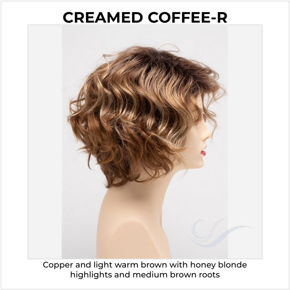Suzi by Envy in Creamed Coffee-R-Copper and light warm brown with honey blonde highlights and medium brown roots