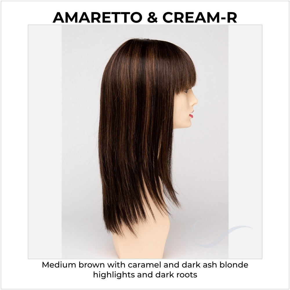 Taryn By Envy in Amaretto & Cream-R-Medium brown with caramel and dark ash blonde highlights and dark roots