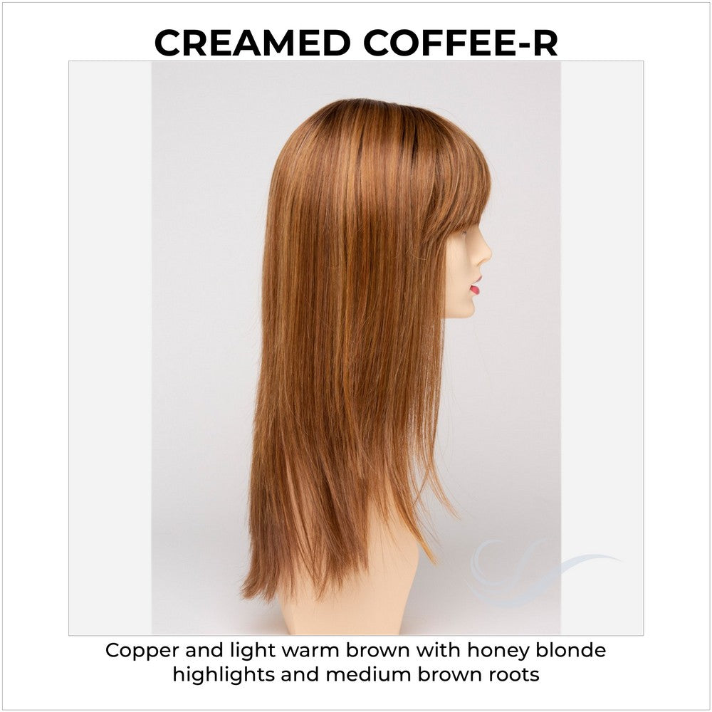 Taryn by Envy in Creamed Coffee-R-Copper and light warm brown with honey blonde highlights and medium brown roots