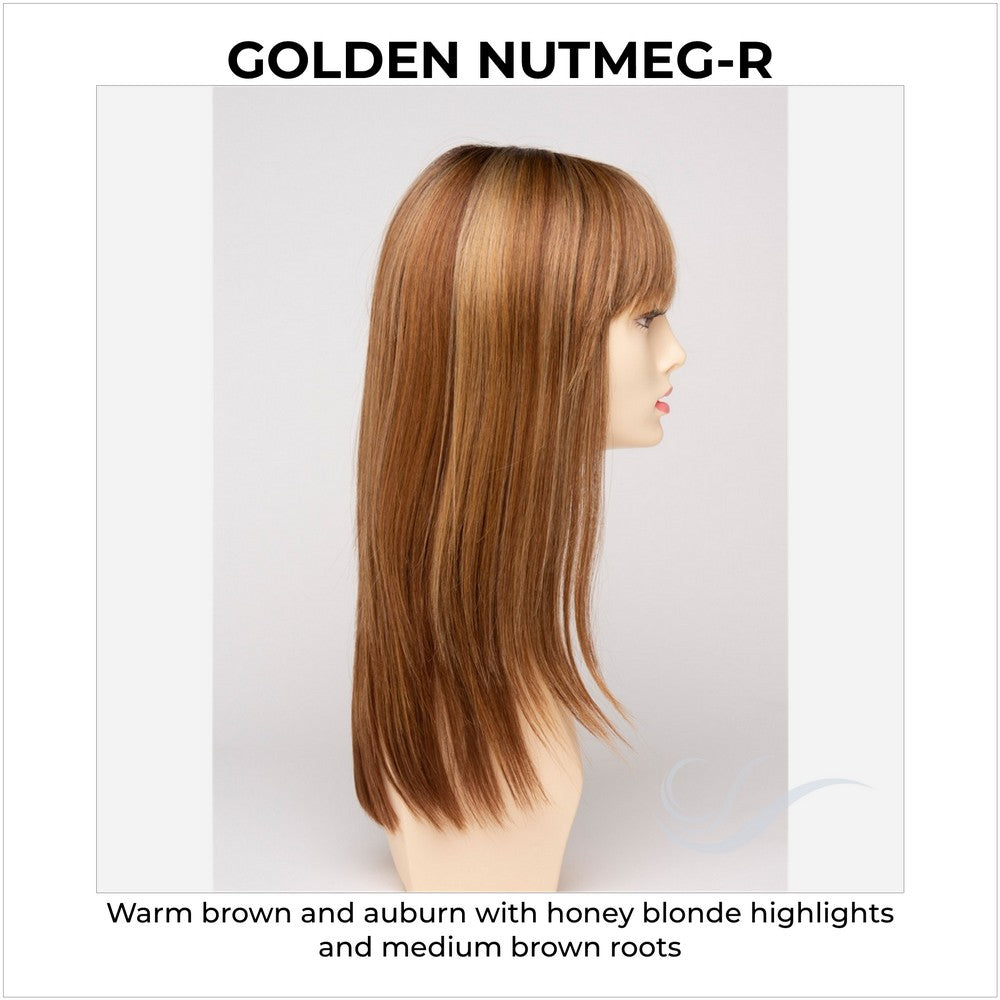 Taryn By Envy in Golden Nutmeg-R-Warm brown and auburn with honey blonde highlights and medium brown roots