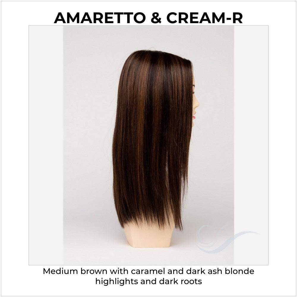 Veronica By Envy in Amaretto & Cream-R-Medium brown with caramel and dark ash blonde highlights and dark roots