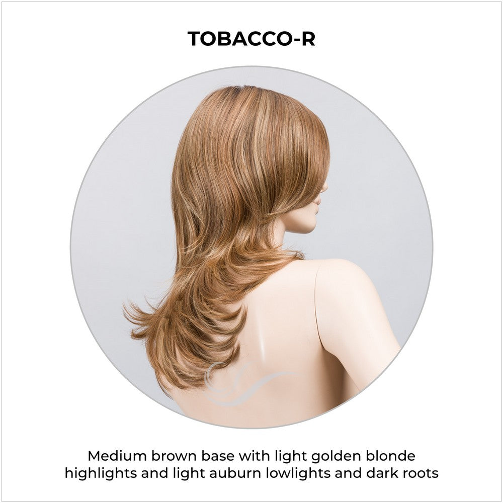 Voice wig by Ellen Wille in Tobacco-R-Medium brown base with light golden blonde highlights and light auburn lowlights and dark roots
