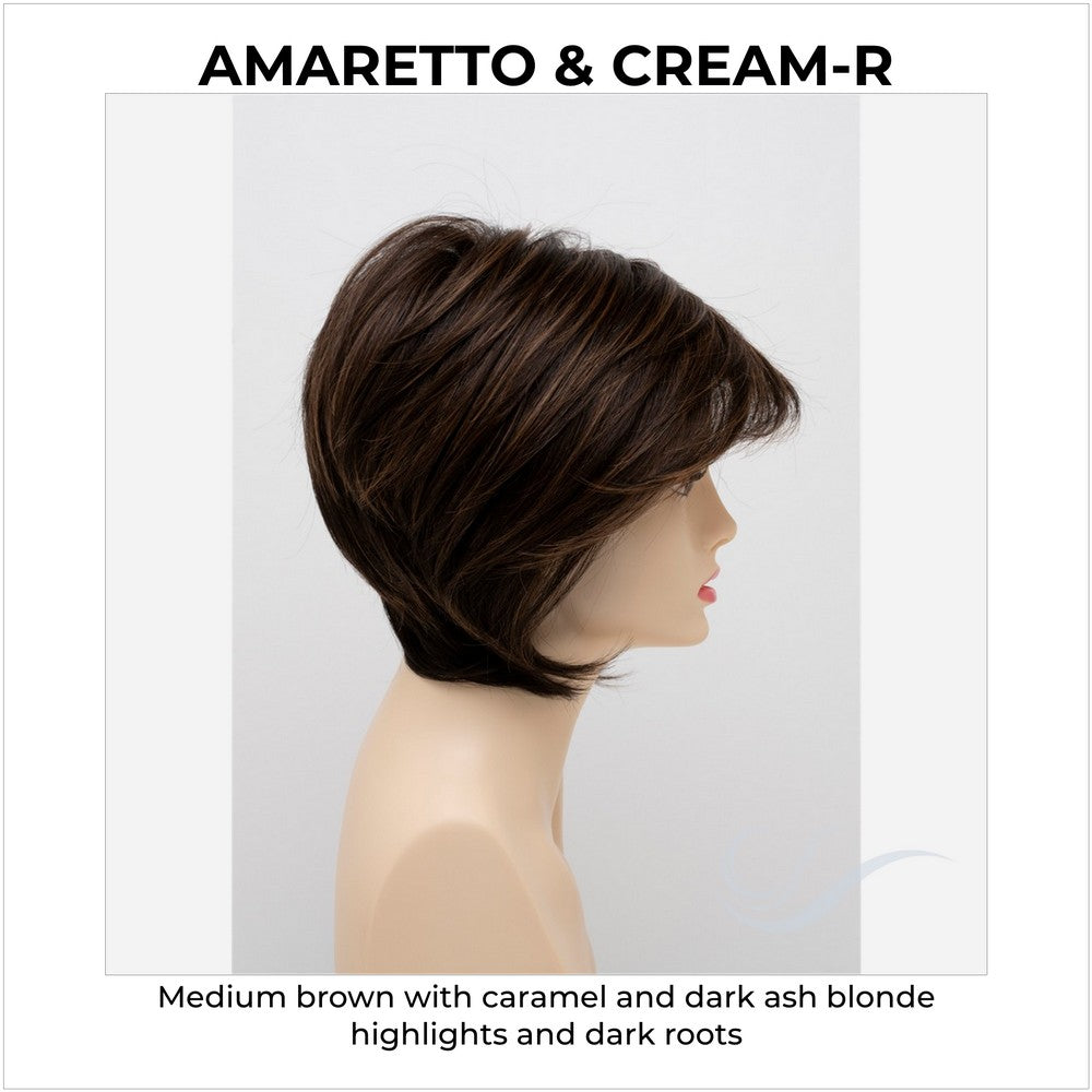 Whitney By Envy in Amaretto & Cream-R-Medium brown with caramel and dark ash blonde highlights and dark roots