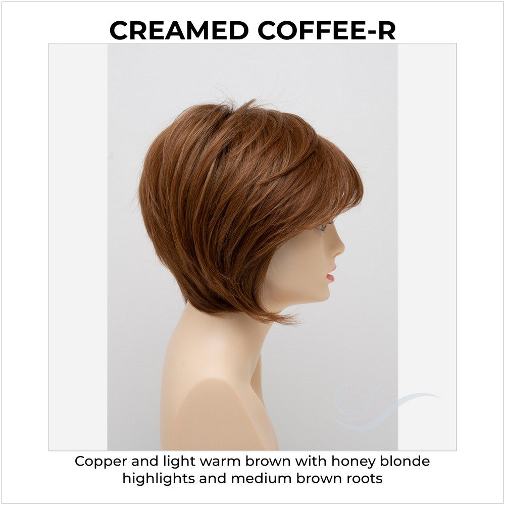 Whitney By Envy in Creamed Coffee-R-Copper and light warm brown with honey blonde highlights and medium brown roots