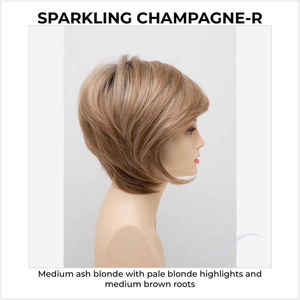 Whitney By Envy in Sparkling Champagne-R-Medium ash blonde with pale blonde highlights and medium brown roots