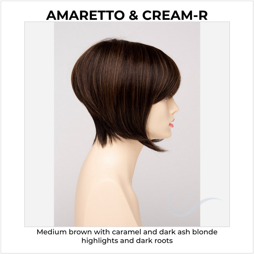 Yuri By Envy in Amaretto & Cream-R-Medium brown with caramel and dark ash blonde highlights and dark roots
