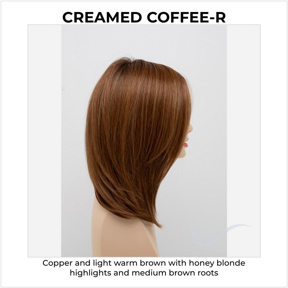 Zoey By Envy in Creamed Coffee-R-Copper and light warm brown with honey blonde highlights and medium brown roots