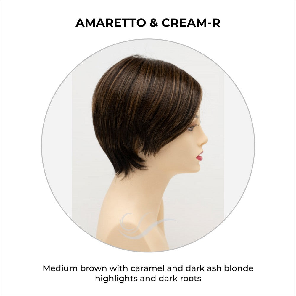 Billie wig by Envy in Amaretto & Cream-R-Medium brown with caramel and dark ash blonde highlights and dark roots