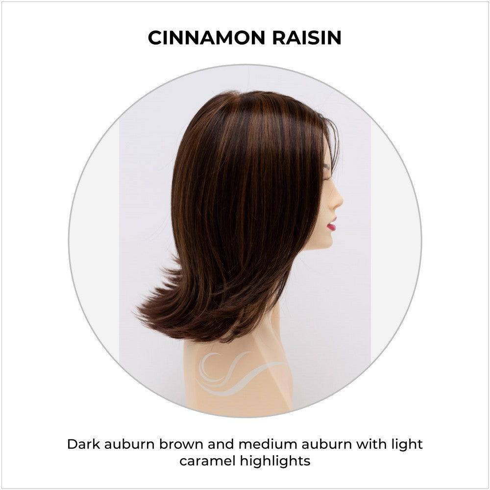 Lisa wig by Envy in Cinnamon Raisin-Dark auburn brown and medium auburn with light caramel highlights