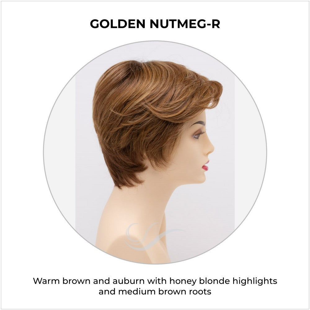Paula wig by Envy in Golden Nutmeg-R-Warm brown and auburn with honey blonde highlights and medium brown roots