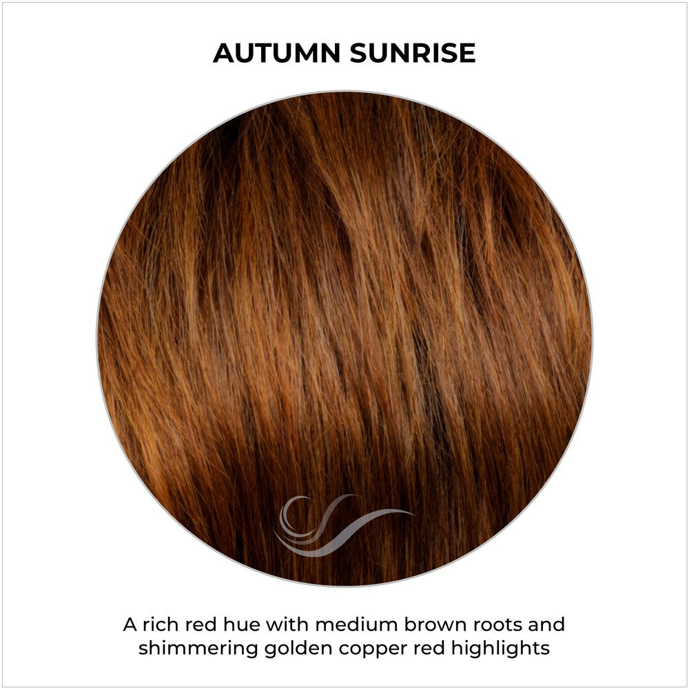 Autumn Sunrise -A rich red hue with medium brown roots and shimmering golden copper red highlights