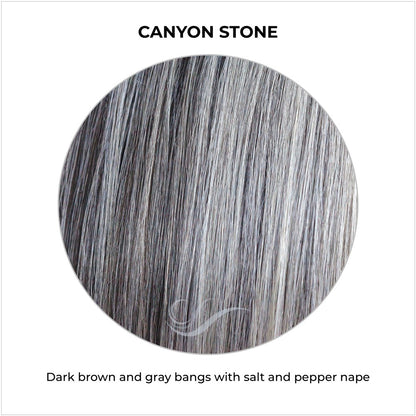 Canyon Stone-Dark brown and gray bangs with salt and pepper nape