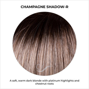 Champagne Shadow-R-A soft, warm dark blonde with platinum highlights and chestnut roots