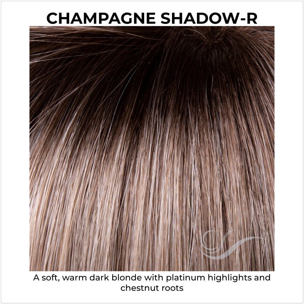 Champagne Shadow-R-A soft, warm dark blonde with platinum highlights and chestnut roots