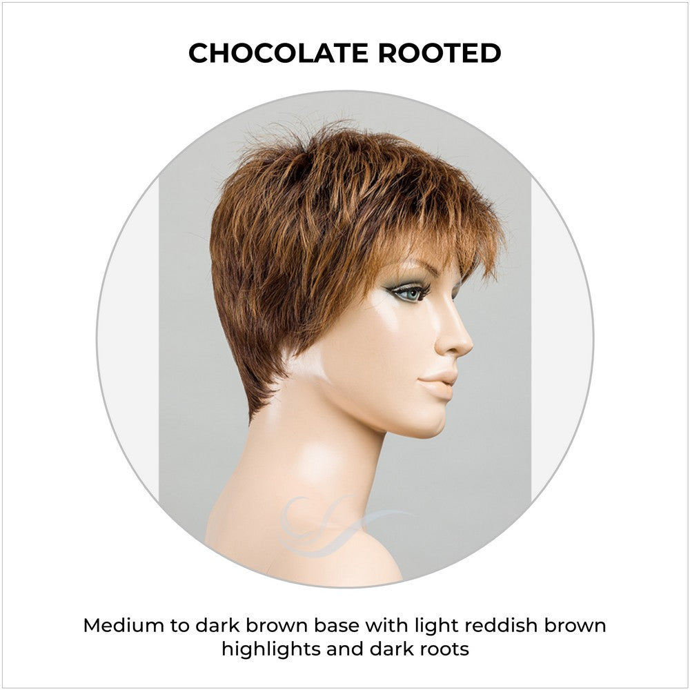 Chat by Ellen Wille in Chocolate Rooted-Medium to dark brown base with light reddish brown highlights and dark roots